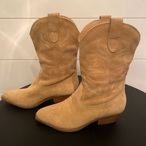 NWT Telluride Clothing Company Women Tan Suede Western Cowboy Boots Size 6 - Picture 5 of 9